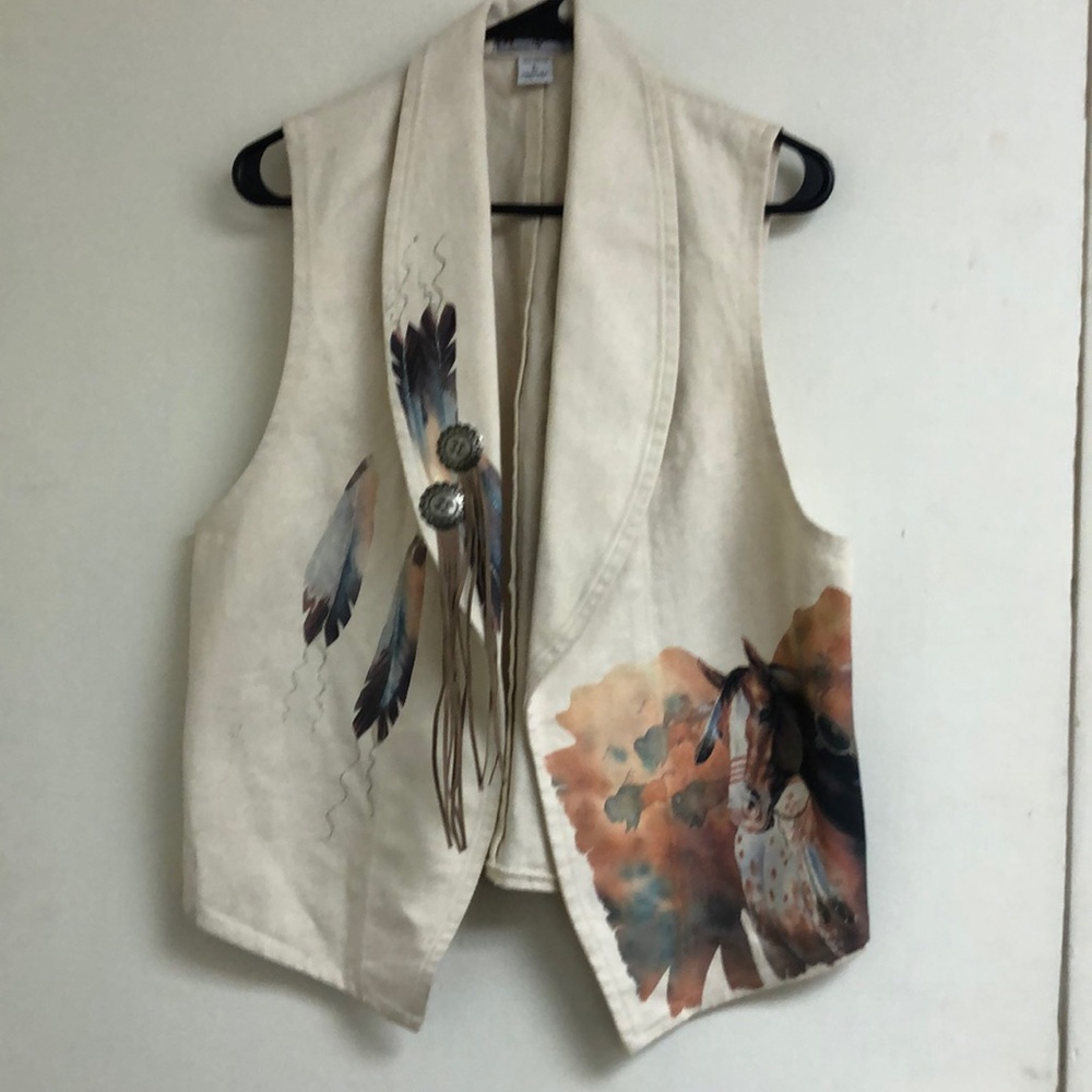 Vintage Hand Painted Horse Denim Western Vest